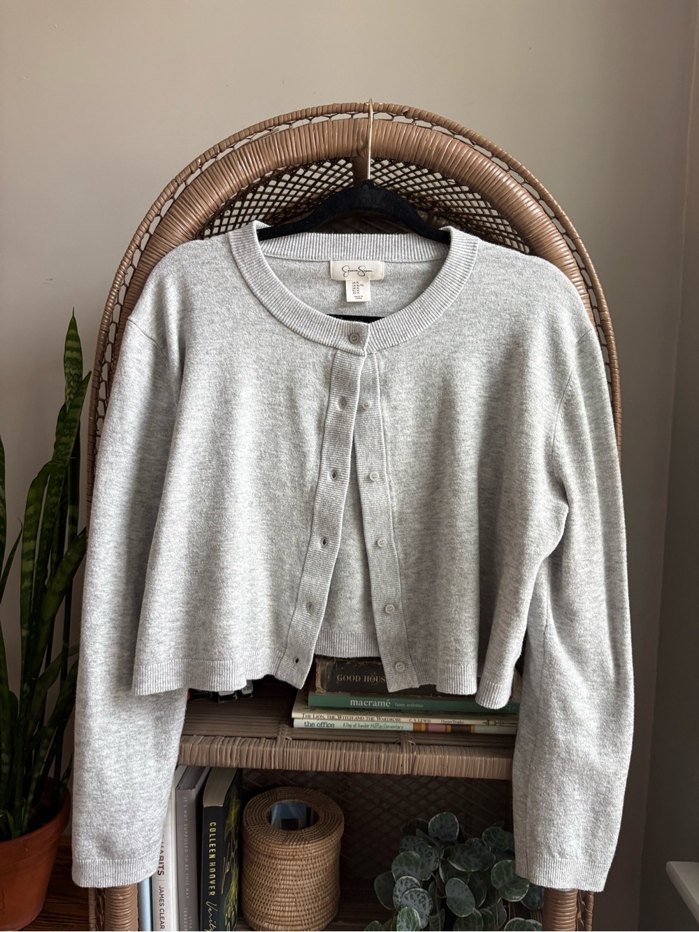 Jessica Simpson Light Gray Button-Front Crewneck Cardigan